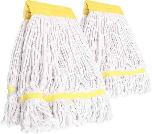 (2 Pack) Heavy Duty Mop Head Commercial Replacement for Floor Cleaning,Wet Industrial Cotton Looped End String Heads Refill,Yellow