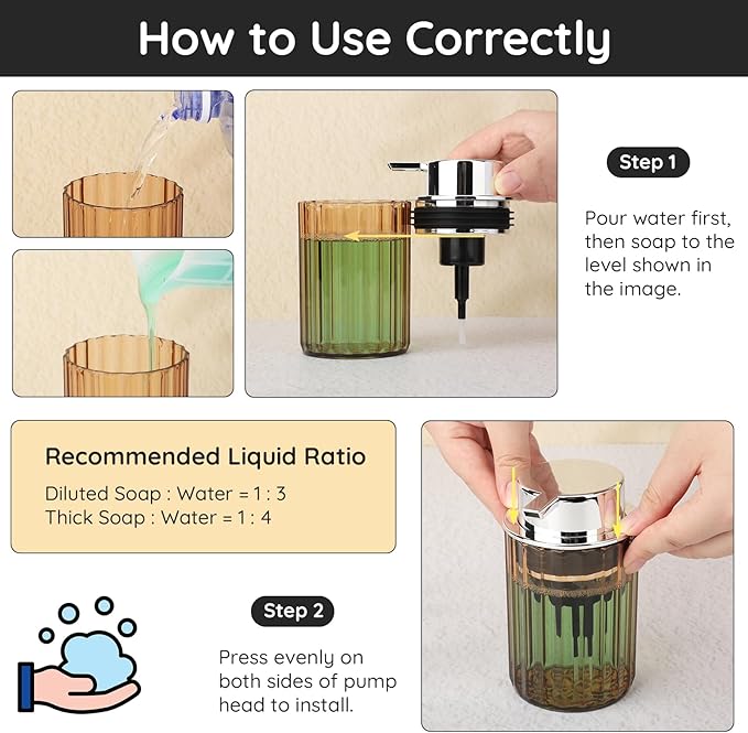 Segbeauty 10oz Plastic Amber Foam Soap Dispenser for Kitchen Sink, 300ml Bathroom Foaming Countertop Soap Dispensers, Foam Pump Bottle Empty, Shaving Face Wash Liquid Pump Foamer Bottles Dispenser