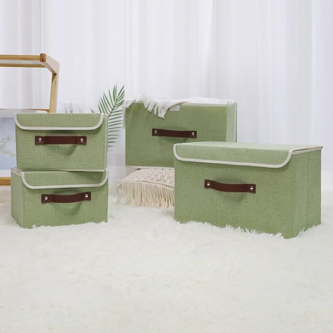 ANMINY 4 Storage Bins with Lid - Large Green