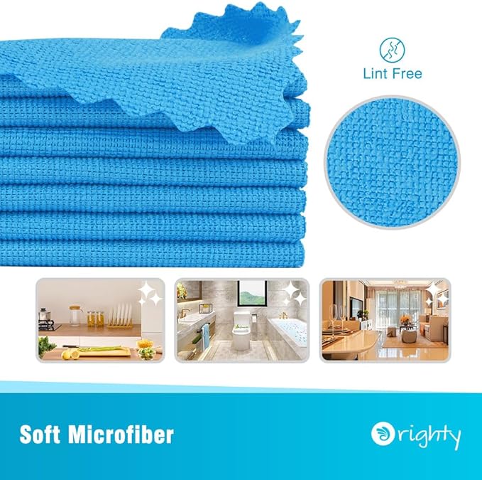 Orighty Cleaning Cloths Bulk, 150 Pack Shop Rags Reusable, Multi-Purpose Shop Towels for Cars, Microfiber Cleaning Rags for Automotive, Mechanic, Kitchen, Lint Free Towels 11.5’’ x 11.5’’, Blue