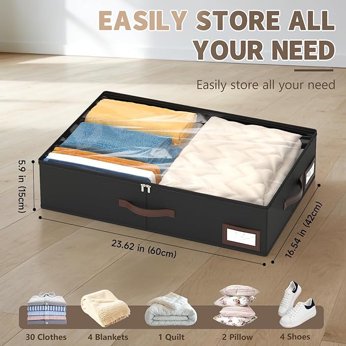 OIAHOMY 2 Pack Under Bed Storage with 4 Compression Bags, Underbed Organizers for Bedroom & Closet, Fits Beds Higher than 5.9"