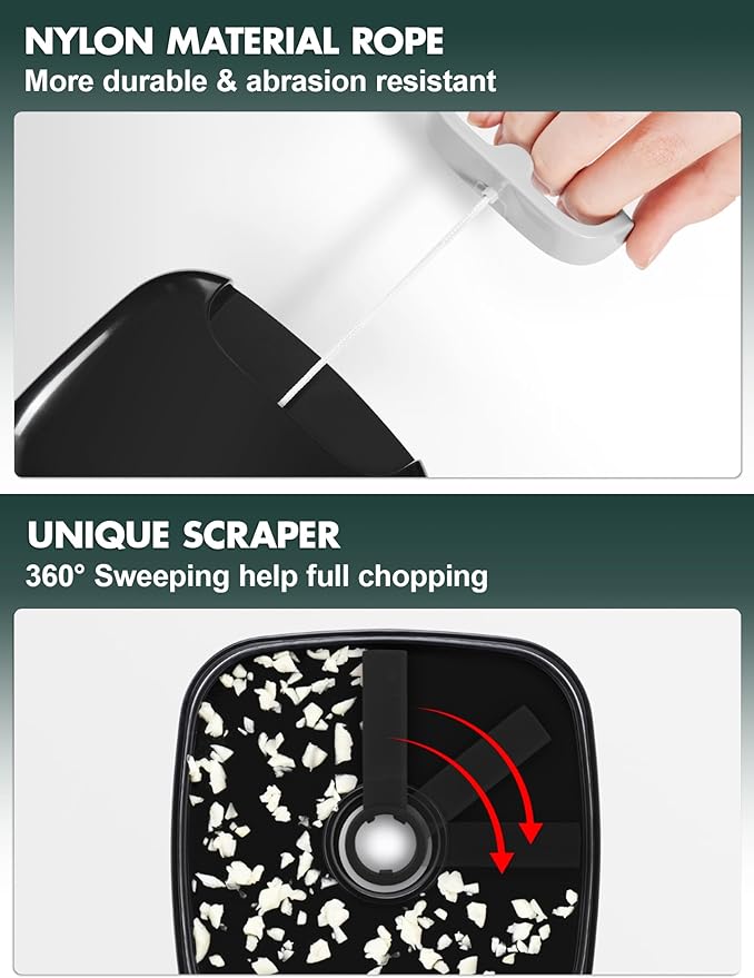 Manual Food Processor Vegetable Cutter, Geedel Pull Chopper with String, Food Chopper Vegetable Cutter for Veggies, Fruits, Salad, Onion, Nuts, etc, 2 Cup(500ml), Black