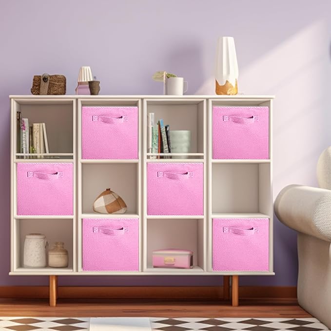 ShellKingdom Storage Bins, Foldable Fabric Storage Cubes And Cloth Storage Organizer Drawer For Closet And Toys Storage, 6 Pack (Pink)