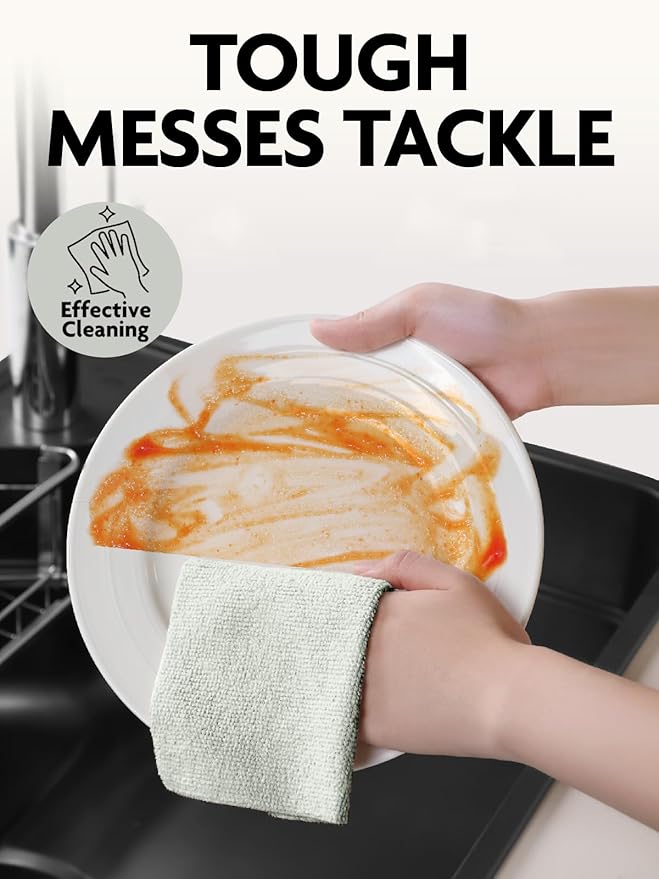 Fantasticlean Tear-Away Dish Cloth- 80 Sheets, 4 Rolls - 10'' by 10'', Reusable Washable Kitchen Towels, Super Absorbent Microfiber Cleaning Cloths (Pink,Grayish,Beige,Tan)