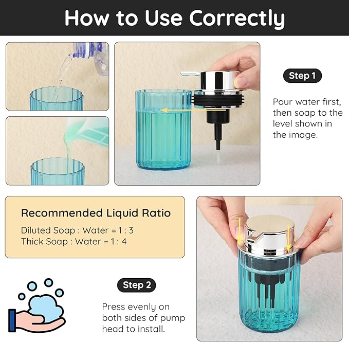 Segbeauty 10oz Plastic Blue Refillable Foaming Hand Soap Dispenser 2pcs, 300ml Empty Foam Bottle Container, Face Wash Foam Pump Bottle for Kitchen, Shaving Foaming Bathroom Countertop Soap Dispensers