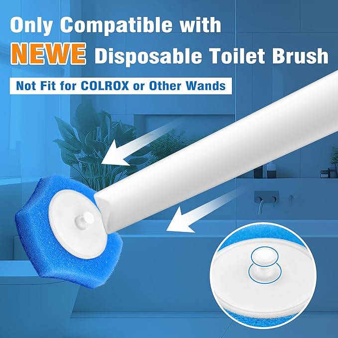 NEWE Disposable Toilet Brush Cleaner Refills 16 Packs, Compatible with Upgraded Clamping Wand System, Bathroom Bowl Cleaning Replacement Heads for Sink Bathtub Wash Basin Mop Pool