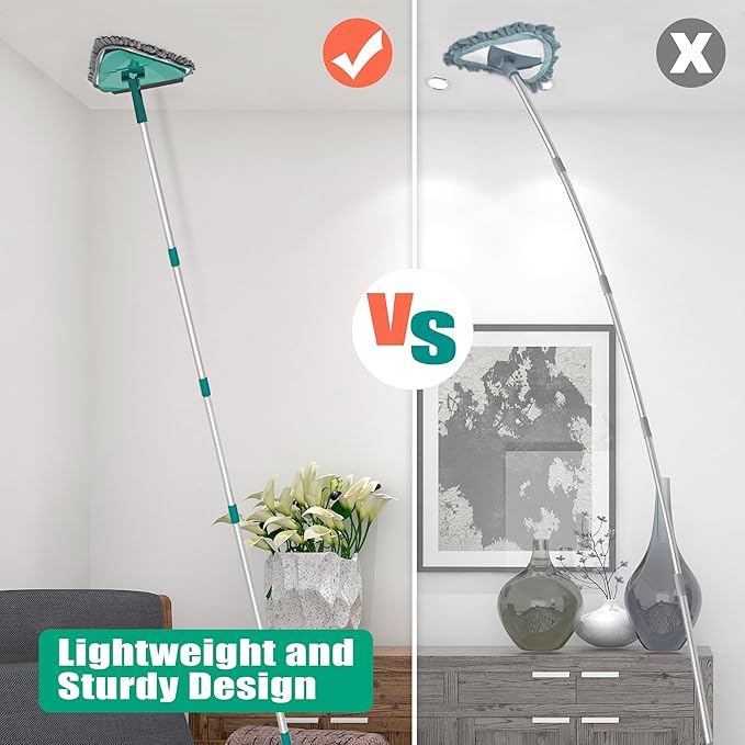 JEHONN Wall Cleaner Mop with Long Handle 82 Inches, 3-in-1 Ceiling Cleaning Tool Duster with 6 Replacement Microfiber Chenille Pads for Painted Walls, Baseboard, Window, Floor (Green)