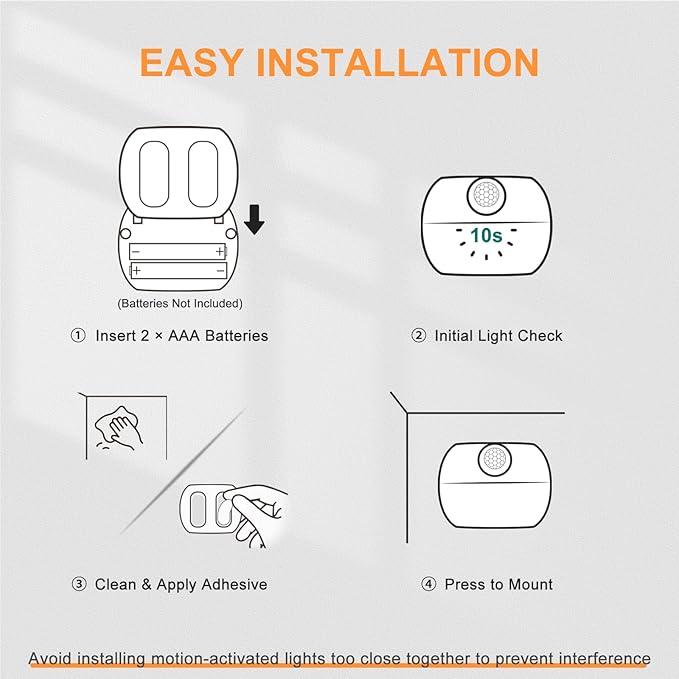 DiCUNO Motion Sensor Night Light, Stick-On Nightlight with Dusk to Dawn Sensor, 20lm, 3000K Warm White, 0.5W, Battery Operated LED Night Lights for Bedroom, Bathroom, Hallway, Stairs, 4-Pack