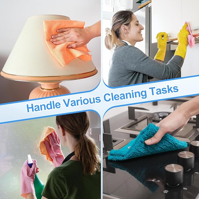 HARFINGTON 2 Pack Microfiber Cleaning Cloth, 28" x 12" Multi-Functional Cleaning Towels Reusable Absorbent Rags for Car Wash Kitchen Household Window Clean, Brown