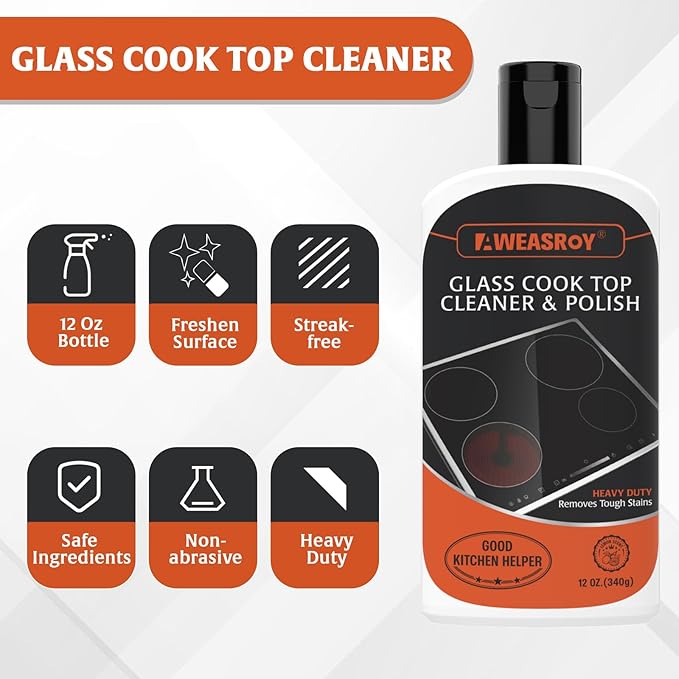 AWEASROY 20pcs Glass Stove Top Cleaner Kit - 12 oz Cooktop Cleaner Polish, Non-Abrasive No Scratch, Removes Tough Stains, Includes Scrubbing Pad