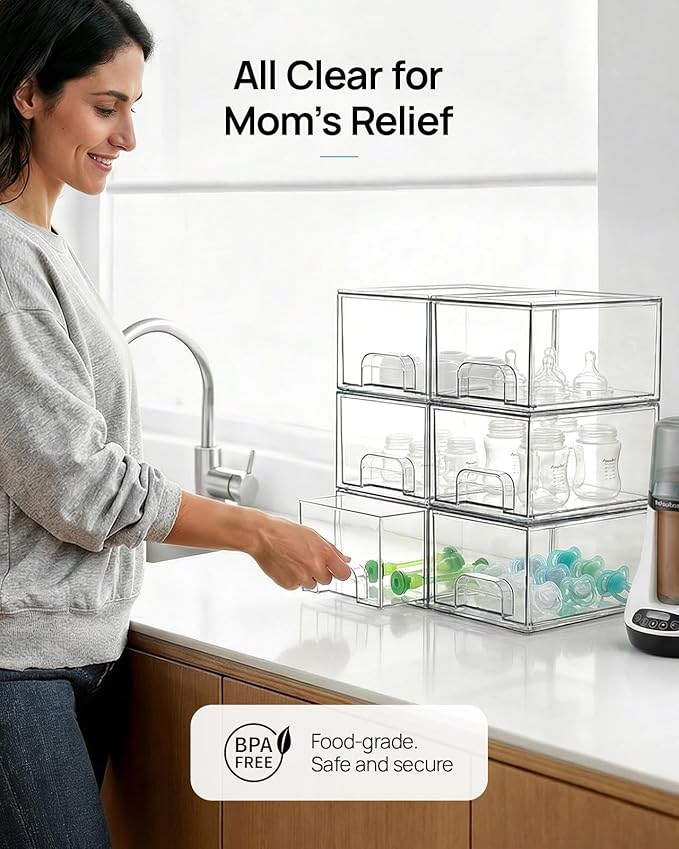 8 Pack Small Clear Stackable Storage Drawers, Acrylic Bathroom Makeup Organizer