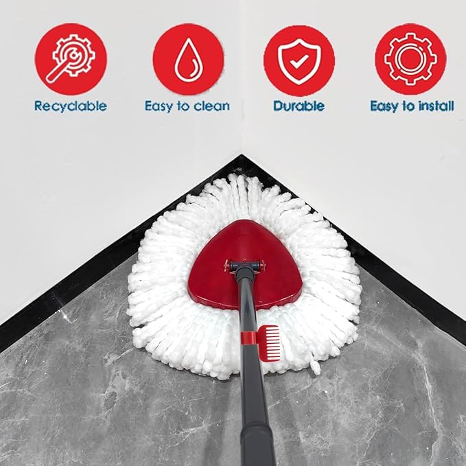 4 Pack Spin Mop Replacement Head Compatible with O Cedar EasyWring 1 Tank Microfiber, 30-58" Handle, Upgraded Triangle Mop Base and Scrub Brush Combo Set