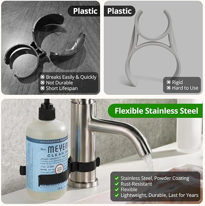 RV Round Soap Dispenser Holder, Durable Stainless Steel Organization Accessories to Secure Soap Bottle, for Camper, Camper Van or Motorhome, Fits Round RV Faucets & Bottles, Easy Snap-On, Space-saving
