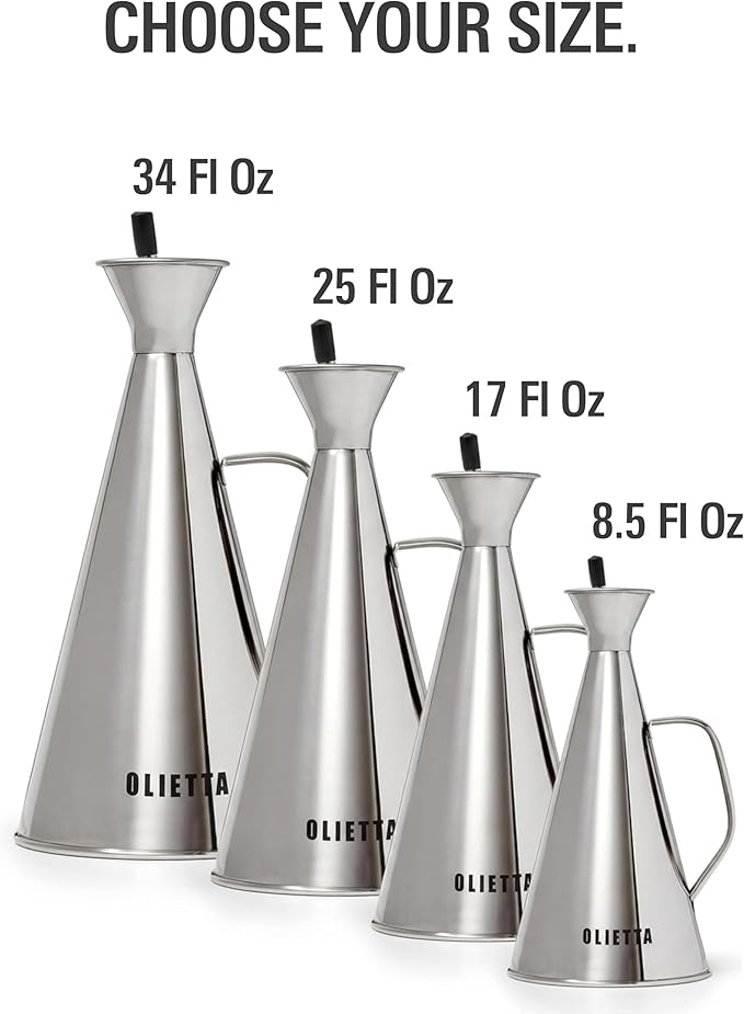 Olive Oil Dispenser Bottle Olietta Stainless Steel Non Drip Leak Proof No Mess Vinegar Pourer & Kitchen Drizzler 25 oz 750ML 0.75 Litre Great for Pouring & Drizzling Easy to Clean & Leakproof