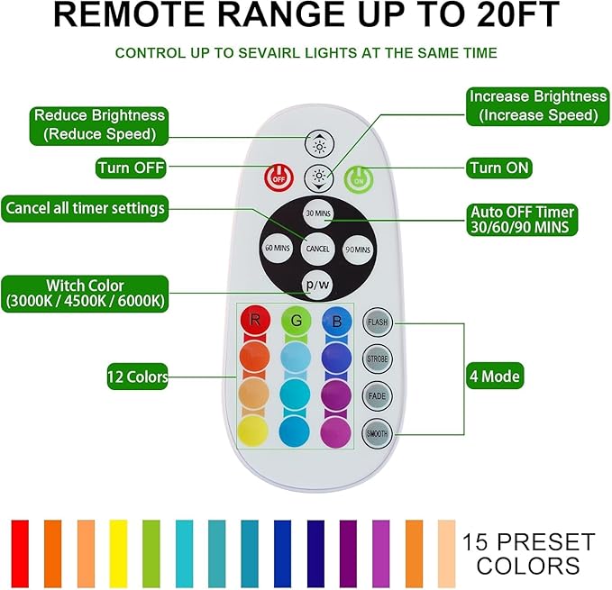 Under Cabinet Light Wireless with Remote, 15 Color RGB Magnetic Led Light Bar, 48-LED Rechargeable Closet Lights, 3 Timer & 4 Modes, Stick on Lights for Kitchen, Pantry, Bedroom, Stairs