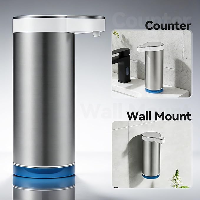 Automatic Foaming Soap Dispenser, 11.8 oz Stainless Steel Touchless Soap Dispenser with Digital Display for Bathroom & Kitchen,4-Level Adjustable Dispensing, IPX5 Waterproof