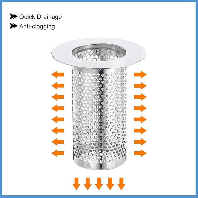 uxcell 2 Pack Shower Drain Strainer, 3.1" x 2.2" Stainless Steel Floor Drain Strainer Deep Sink Hair Catcher for Kitchen Bathroom Balcony Floor Drain, Fit Hole Size from 1.4" to 2"