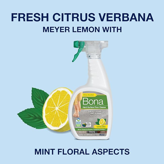 Bona Multi-Surface Floor Cleaner Spray - 32 fl oz - Lemon Mint Scent - Refillable - Residue-Free Floor Cleaning Solution for Stone, Tile, Laminate, and Vinyl Floors