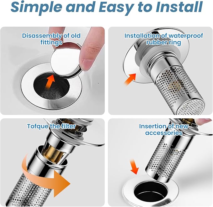 Bathroom Sink Drain Strainer，Pop Up Sink Drain Filter with Removable Stainless Steel Filter Basket Hair Catcher，Bathroom Drain Stopper Sink Plug