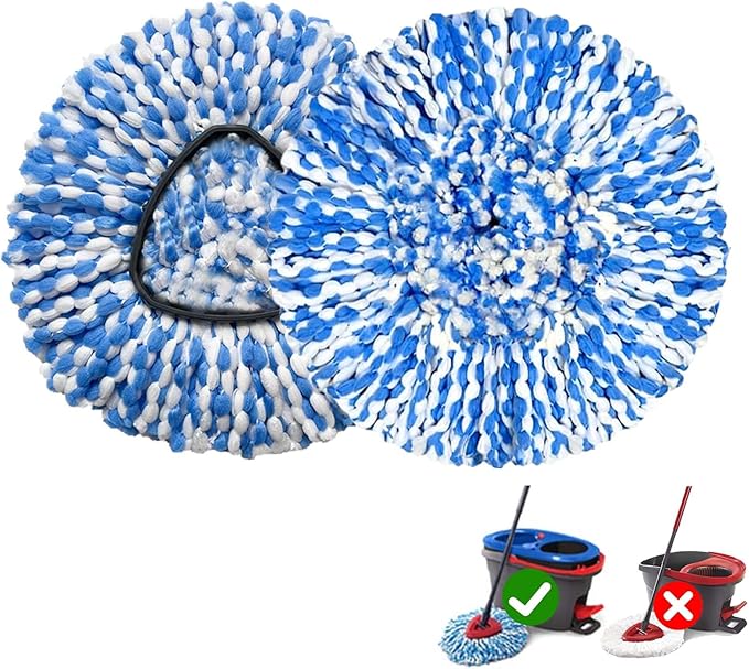 2 Pack Mop Replace Heads Compatible for OCeda, Spin Mop Refill Head Replacement for RinseClean 2-Tank System - Fluffy Microfiber, Machine Washable and Easy to Replace