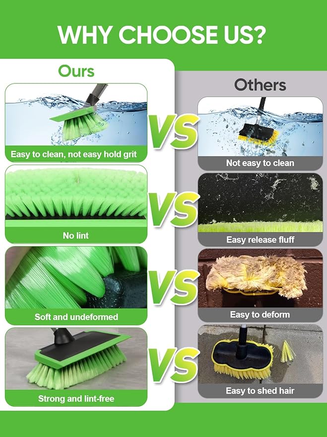 2 in 1 Car Wash Brush with Squeegee PBT Soft Bristle Truck Scrub Detail Brush 60” 151cm with Adjustable Long Handle for Interior Exterior Car Truck RV Boat Deck House Siding Cleaning Sweep Snow