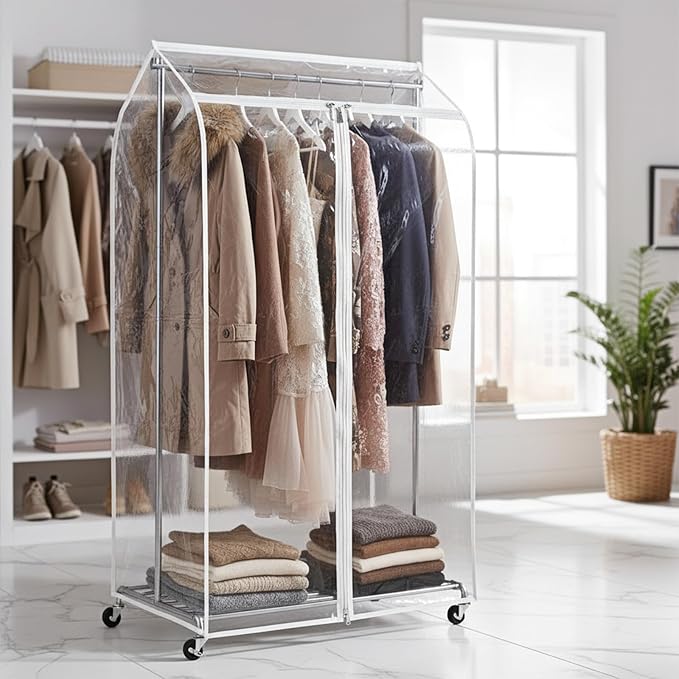 2 PCS 43" Hanging Garment Bags for Hanging Clothes with Clear Window Hang ing Clothes Storage Garment Rack Cover Coat Protector with Zipper for Hangings Clothe Suits Coats Cover