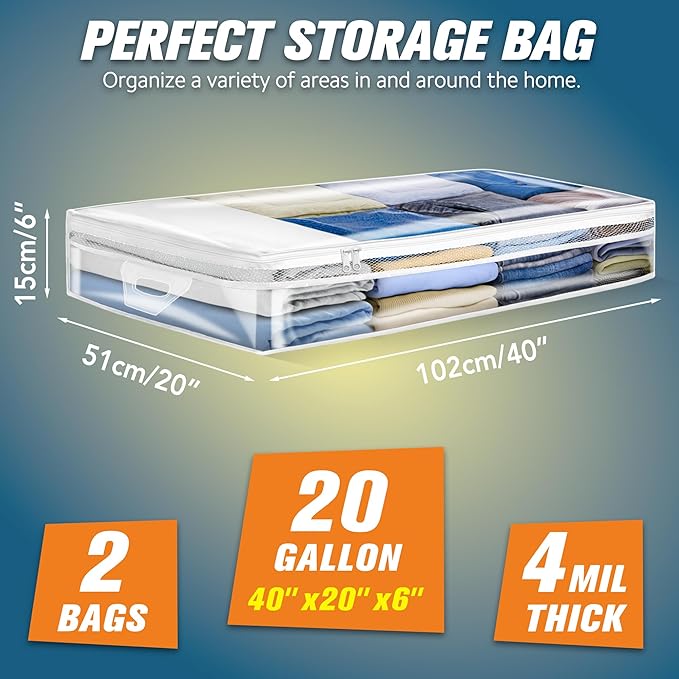 20 Gallon Under Bed Storage Containers, Underbed Clothing Storage Bins