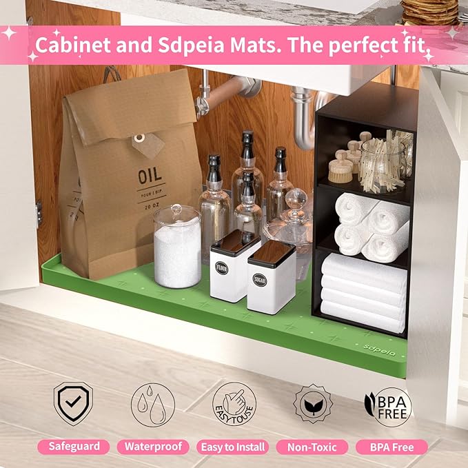 Sdpeia Under Sink Mat 31"×22" Waterproof Silicone Cabinet Liner & Sink Protector for Kitchen & Bathroom, Multi-Purpose Organizers Tray for Pets, Laundry, Cat Litter Mat