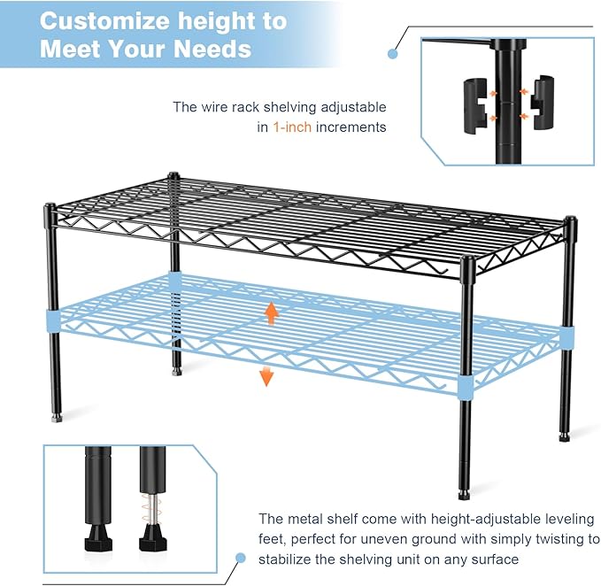 1-Tier Wire Shelf Rack,30" Wx14 Dx17 H,Single Metal Shelves Rack,Height Adjustable Metal Wire Shelving Unit and Storage for Kitchen,Cabinet,Countertop,Under-Sink,Closet,Pantry,Bathroom