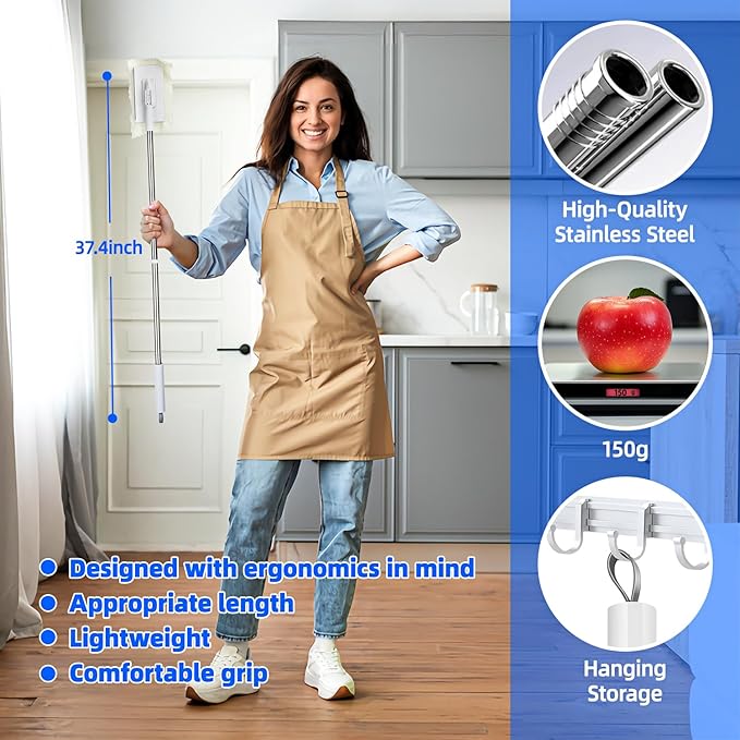Press Grip Mini Mop with 39 inches Handle — Press Lock Small Mop Head, One-Click Release Zero-Touch Gap Cleaner, Includes 5 Reusable Cloths for Multi-Surface Quick Cleaning
