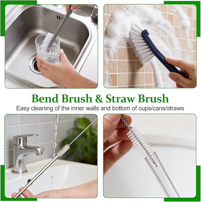 19 Pcs Cleaning Brush Kit with Crevice Brushes, Shower Cleaner Brush, Multifunctional Grout Scrubber for Bathroom, Kitchen, Window Tracks and Corners