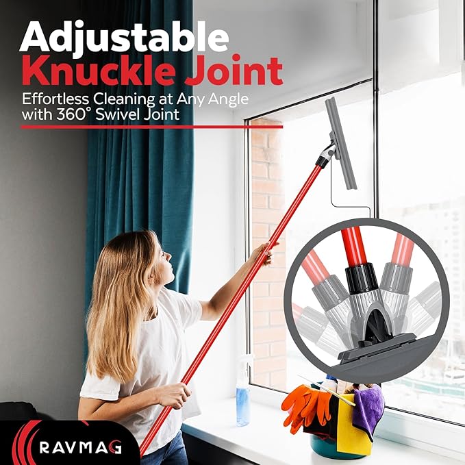 Silicone Floor Squeegee with 55-Inch Long Handle, 12-Inch Single Cast Silicone Blade, 360° Swivel Joint - Multifunction Floor Squeegee for Garage