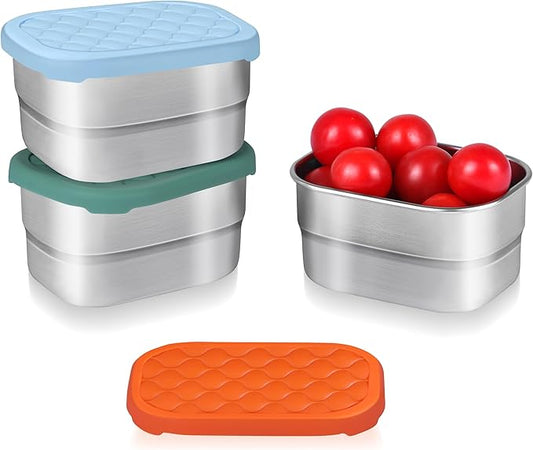 3 Pack 8oz Stainless Steel Kids Lunch Box, Small Snack Containers with Lids, Reusable Leak Proof Lunchbox, Salad Dressing Container to Go