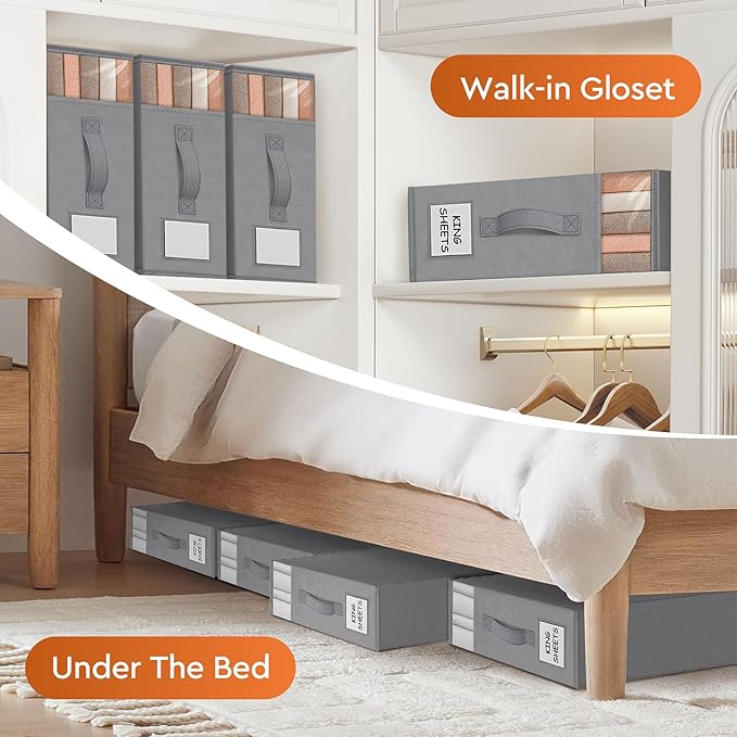 2 Pack Bed Sheet Closet Organizers and Storage, Grey