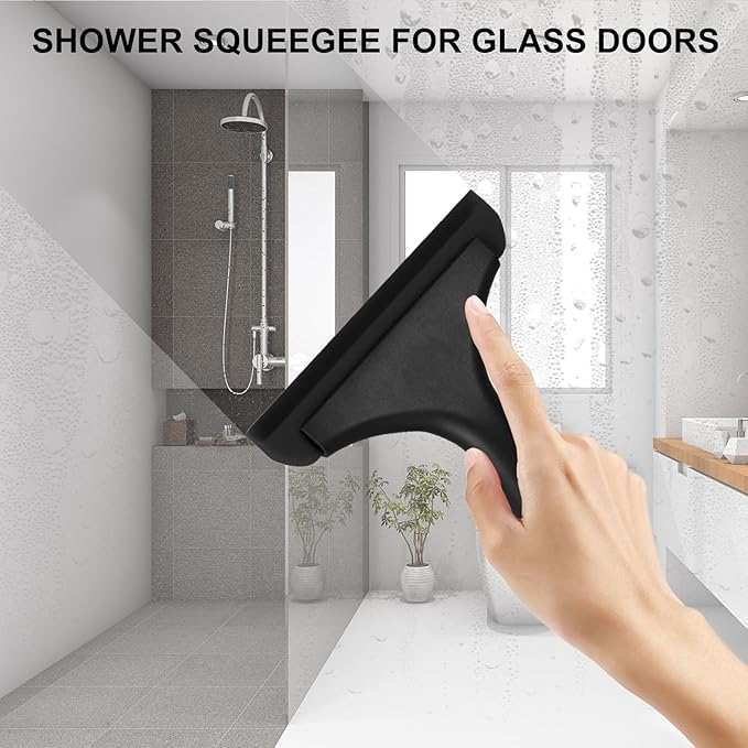 SetSail Shower Squeegee for Glass Doors Small Squeegee for Shower Glass Door Mini Silicone Windshield Squeegee for Car Window, All Black