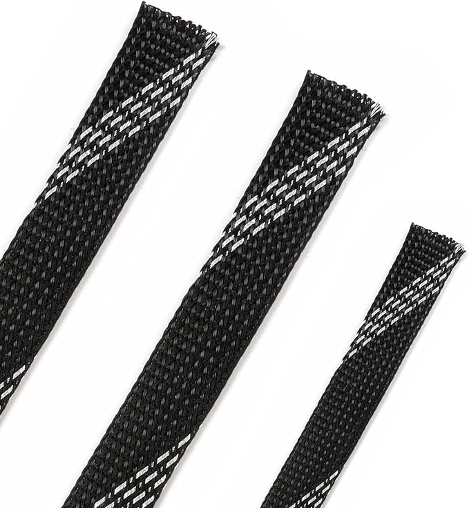 25ft PET Expandable Braided Cable Sleeve 3/8inch(10mm) Pet Braided Cable Sleeve for Audio Video Device Wire Automotive Wire (Black Silvery)