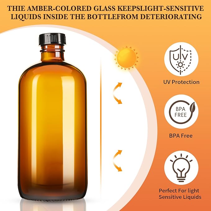 Vitreaux 2 Pack Amber Glass Spray Bottles,16oz Glass Spray Bottles Refillable Empty Containers with Adjustable Nozzle,Spray Bottle for Cleaning,Pets, Aromatherapy,Hair Mister,Squirt and Mist Setting