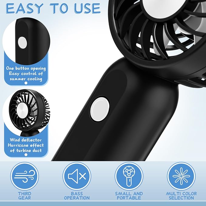 Rossesay 12 Pack Mini Portable Handheld Fan Bulk for Travel 3 Speeds, Rechargeable USB Battery Operated, Small Personal Eyelash Fans for Women Outdoor(Black,Cute Style)