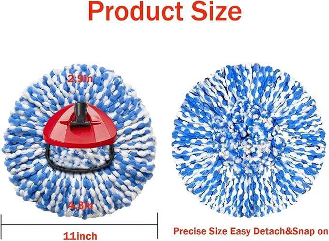 2 Pack Mop Replace Heads Compatible for OCeda, Spin Mop Refill Head Replacement for RinseClean 2-Tank System - Fluffy Microfiber, Machine Washable and Easy to Replace
