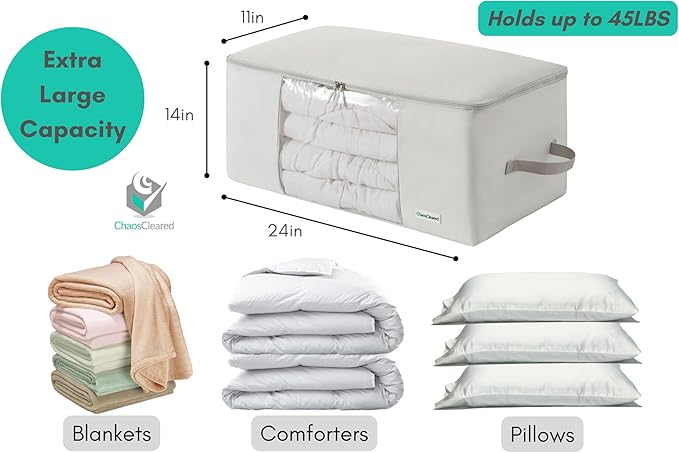 Comforter Storage Bag - Folding Organizer bag for King/Queen Comforters, Pillows, Blankets, Bedding/Quilt, Blanket, Duvet, Mothproof Space Saver