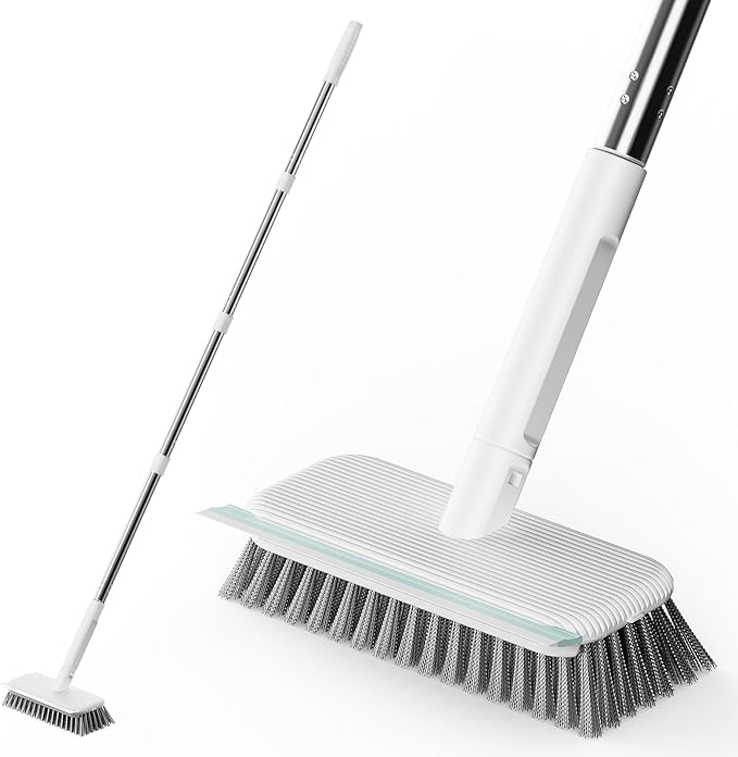 Floor Scrubber, Stainless Steel Wire Scrub Brush with Long Handle, Sturdy, Durable, and Corrosion-Resistant, Outdoor Surface Cleaning for Concrete Patios, Deck, Garden, Garage