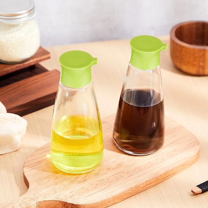 2 Pcs 9.6 OZ Soy Sauce Dispenser Large Glass Cruet Dispenser for Olive Oil Vinegar Soy Sauce Containers Oil and Vinegar Bottle Set for Kitchen Cooking Barbecue(Green)