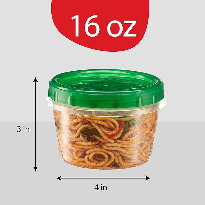 PLASTICPRO 6 Pack Twist Cap Food Storage Containers with Green Screw on Lid- 16 oz Reusable Meal Prep Containers