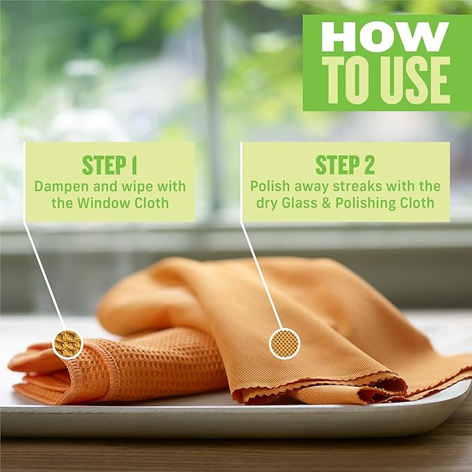 E-Cloth Microfiber Window Cleaning Cloth Kit - Glass Cleaning Cloth for Windows, Mirrors, Cars, Lenses, Eyeglasses, & More, Streak Free Clean