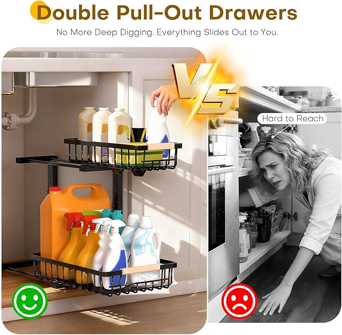 Under Sink Organizer, Heavy-Duty & Rust-Resistant Carbon Steel Metal