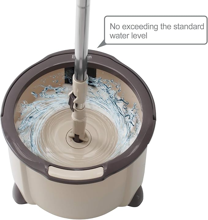 Eyliden Spin Mop and Bucket Set, 2 Microfiber Mop Heads, Adjustable Stainless Steel Handle, Self-Cleaning Mop Bucket System for Hardwood, Tile, Vinyl Floors, Brown