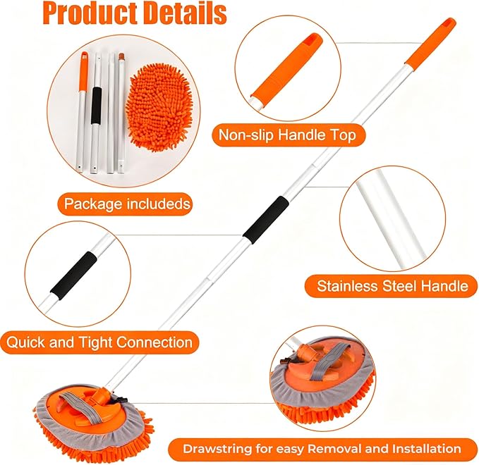 62" Car Wash Brush with Long Handle Car Cleaning Brush Kit Car Cleaning Supplies Kit Car Washing Duster Tools Accessories