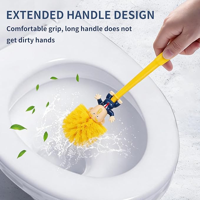 2PCS Funny Trump Toilet Brush with Adhesive Hooks, Prank Toilet Brush Cleaner Scubber, Make Toilet Great Again, Anti Trump Gag Gift for Bathroom Decor, Housewarming, White Elephant Party