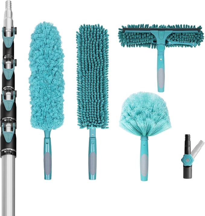 TelesPro 30ft High Reach Duster Kit - 6-24ft Extension Pole, Dusting & Window Cleaning