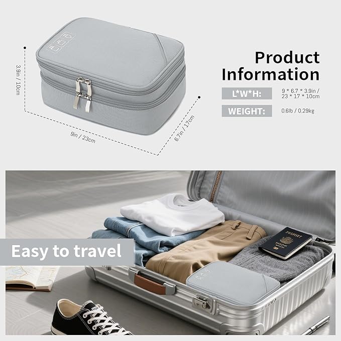 Lanola Travel Cable Organizer Bag, Electronic Accessories Case Portable Double Layer Cable Storage Bag for Cord,phone,Charger, Flash Drive,SD Card,Phone,Power Bank,Personal Items - Grey